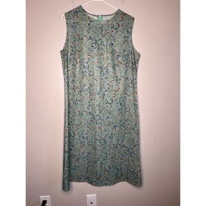 1970s Sears Sage Green Orange Pastel Floral Disco Mod GoGo Shift Dress L